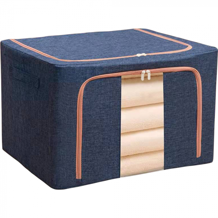 Cutie de depozitare pliabila, Flippy, Cu fermoar, 100 L, Textil, 60x42x40 cm, Cadru Metalic, Suport Baza Stabil din Plastic, Albastru Marin [1]