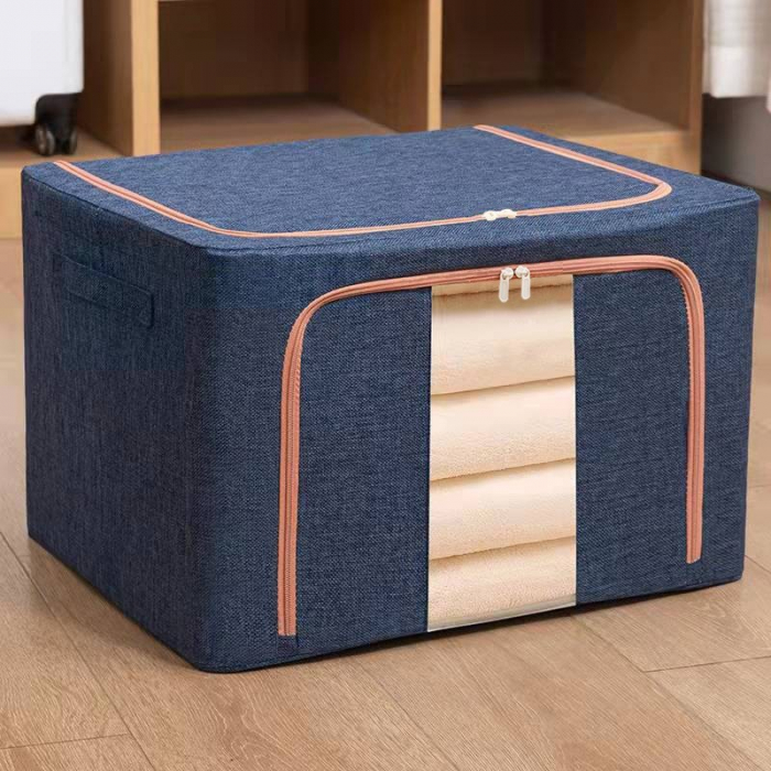Cutie de depozitare pliabila, Flippy, Cu fermoar, 100 L, Textil, 60x42x40 cm, Cadru Metalic, Suport Baza Stabil din Plastic, Albastru Marin [2]