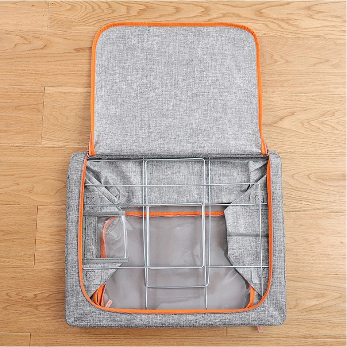 Cutie de depozitare pliabila, Flippy, Cu fermoar, 100 L, Textil, 60x42x40 cm, Cadru Metalic, Suport Baza Stabil din Plastic, Gri [6]
