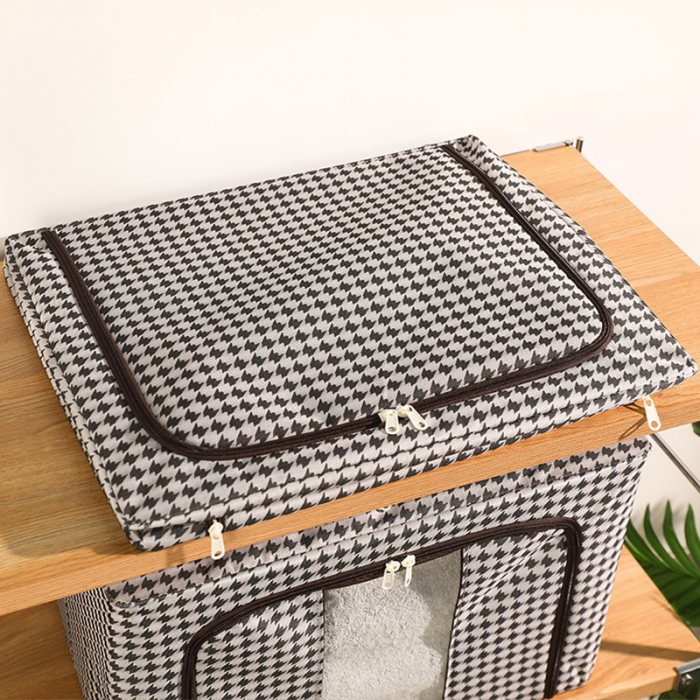 Cutie de Depozitare Pliabila, Flippy, Cu fermoar Bidirectional, 100 L, Textil, 60x42x40 cm, Cadru Metalic, o Fereastra, Suport Baza Stabil din Plastic, Design Zebra, Alb Negru [8]