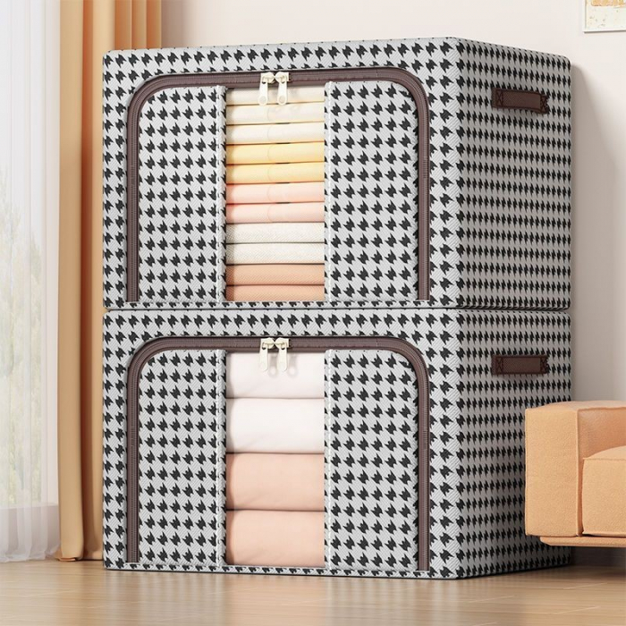 Cutie de Depozitare Pliabila, Flippy, Cu fermoar Bidirectional, 100 L, Textil, 60x42x40 cm, Cadru Metalic, o Fereastra, Suport Baza Stabil din Plastic, Design Zebra, Alb Negru [10]