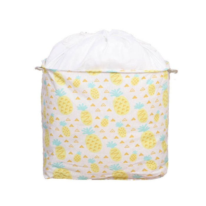 Cutie de Depozitare Pliabila, Flippy, Impermeabila, cu Snur, Capacitate 100 L, cu Manere, 50x50x40cm, Model Ananas, Galben [1]