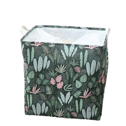 Cutie de Depozitare Pliabila, Flippy, Impermeabila, cu Snur, Capacitate 100 L, cu Manere, 50x50x40cm, Model Frunze, Verde [1]