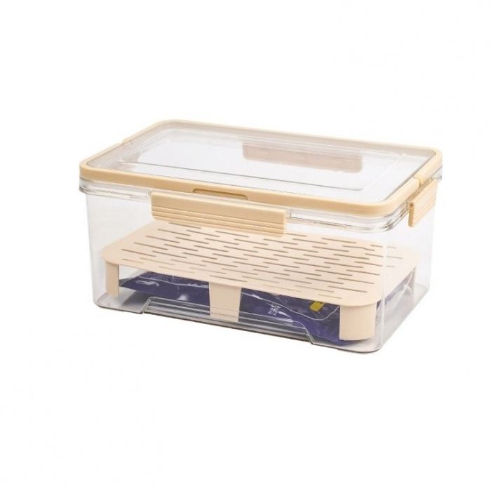 Cutie de Depozitare Portabila, Flippy, cu Separator pentru Gheata si Scurgere, Mentine Rece, Caserola Pranz, 25x16.5x11.5 cm, Crem/Transparent [3]