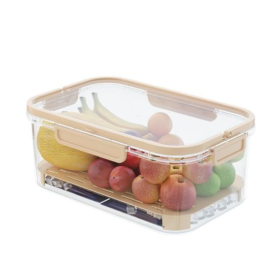 Cutie de Depozitare Portabila, Flippy, cu Separator pentru Gheata si Scurgere, Mentine Rece, Caserola Pranz, 25x16.5x11.5 cm, Crem/Transparent [8]