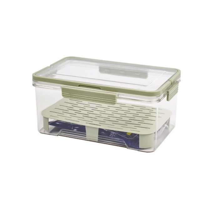 Cutie de Depozitare Portabila, Flippy, cu Separator pentru Gheata si Scurgere, Mentine Rece, Caserola Pranz, 25x16.5x11.5 cm, Verde/Transparent [3]
