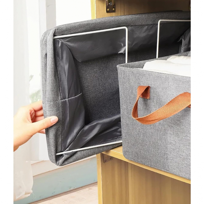 Lichidare Cutie de Depozitare Tip Cos, Flippy, Material Textil, Pliabila, 47x28x20 cm, 35 l, Cadru Metalic, cu Manere, Maro [2]