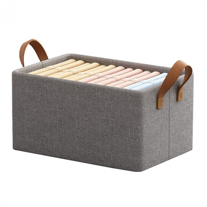 Cutie de Depozitare Tip Cos, Flippy, Material Textil, Pliabila, 47x28x20 cm, 35 l, Cadru Metalic, cu Manere, Maro [1]