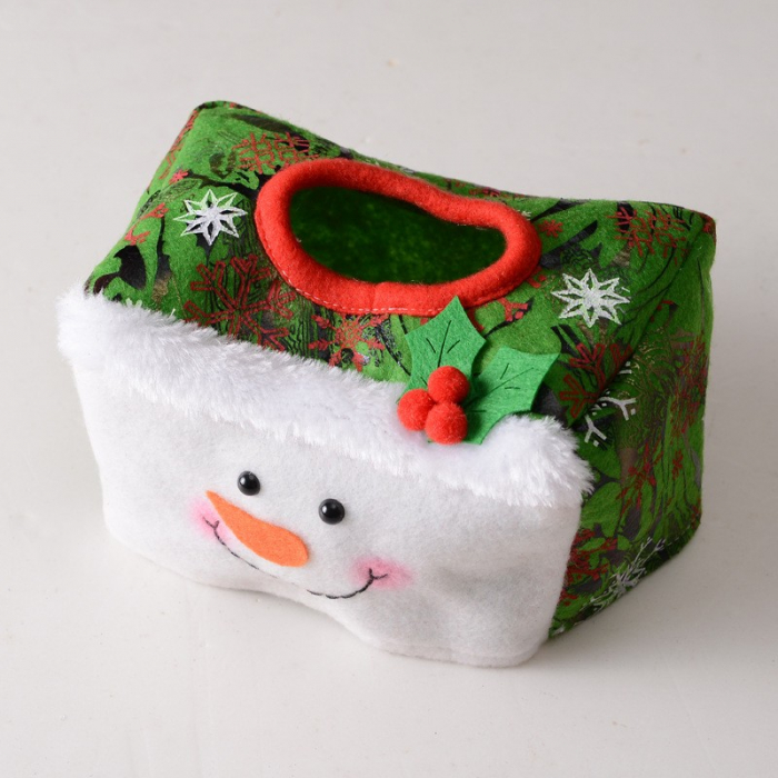Cutie Decorativa pentru Servetele, Flippy, Model Om de Zapada, Tematica Craciun, 16 x 10 cm, Verde [2]