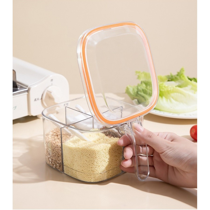 Cutie Depozitare Alimente, Flippy, din Plastic/Silicon, 20 x 10 x 10 cm, 5 Compartimente, Alb/Portocaliu [7]