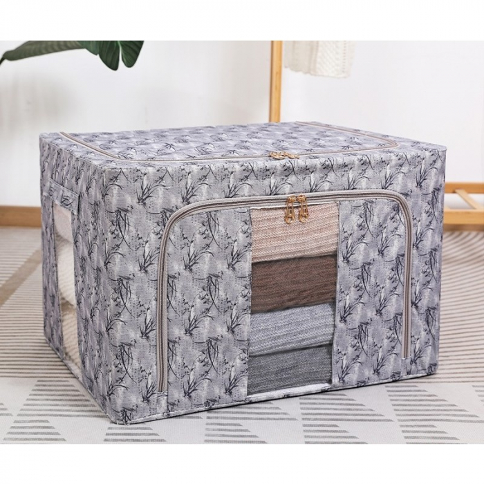 Cutie Depozitare, Flippy, 66L, din Material Textil, 50 x 40 x 33 cm, pentru Haine si Lenjerii, Model Bambus, Negru [2]