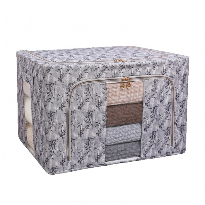 Cutie Depozitare, Flippy, 66L, din Material Textil, 50 x 40 x 33 cm, pentru Haine si Lenjerii, Model Bambus, Negru [1]