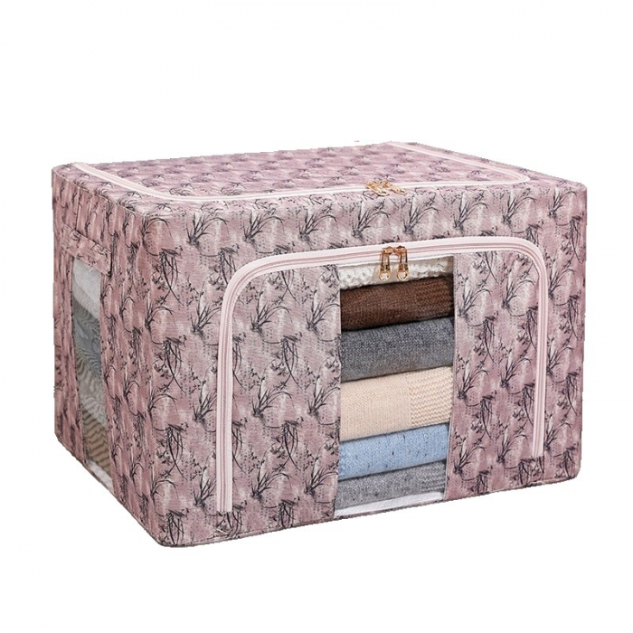 Cutie Depozitare, Flippy, 66L, din Material Textil, 50 x 40 x 33 cm, pentru Haine si Lenjerii, Model Bambus, Roz [1]