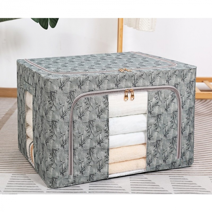 Cutie Depozitare, Flippy, 66L, din Material Textil, 50 x 40 x 33 cm, pentru Haine si Lenjerii, Model Bambus, Verde [2]