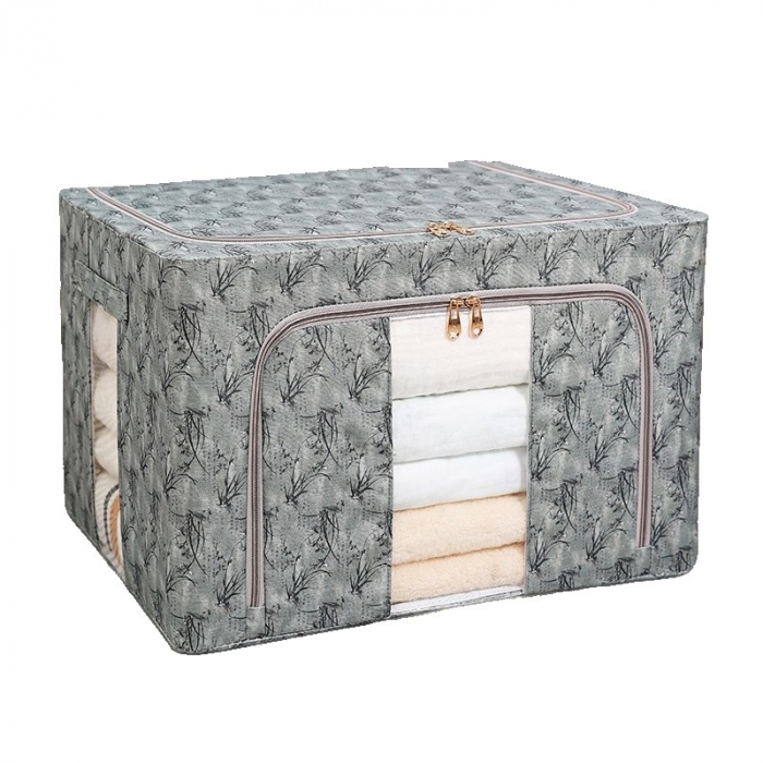 Cutie Depozitare, Flippy, 66L, din Material Textil, 50 x 40 x 33 cm, pentru Haine si Lenjerii, Model Bambus, Verde [1]