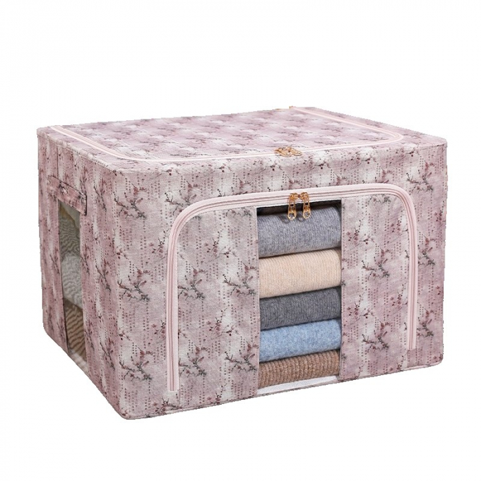 Cutie Depozitare, Flippy, 66L, din Material Textil, 50 x 40 x 33 cm, pentru Haine si Lenjerii, Model Floare de Prun, Roz [1]