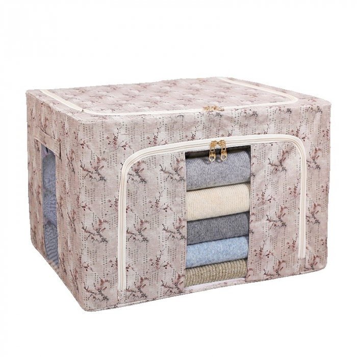Cutie Depozitare, Flippy, 66L, din Material Textil, 50 x 40 x 33 cm, pentru Haine si Lenjerii, Model Flori de Primavara, Roz [1]