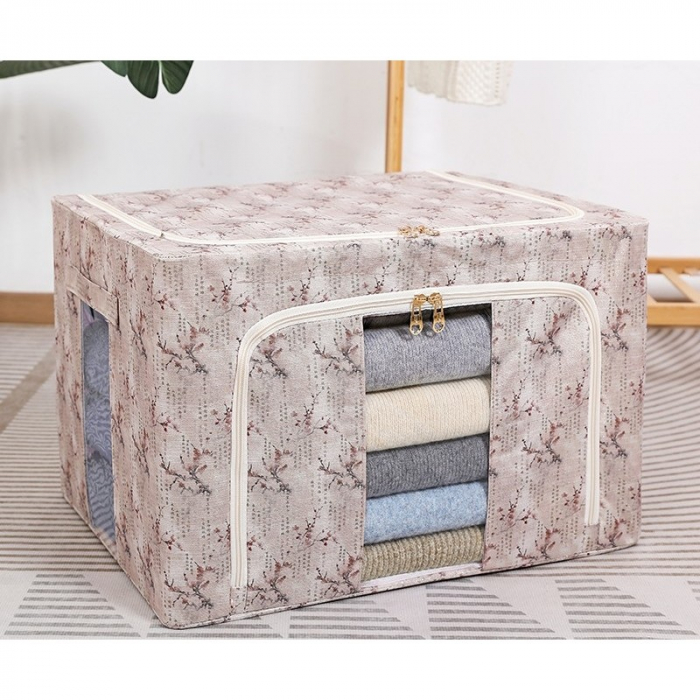Cutie Depozitare, Flippy, 66L, din Material Textil, 50 x 40 x 33 cm, pentru Haine si Lenjerii, Model Flori de Primavara, Roz [2]