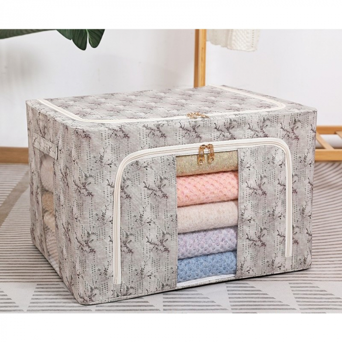 Cutie Depozitare, Flippy, 66L, din Material Textil, 50 x 40 x 33 cm, pentru Haine si Lenjerii, Model Flori de Primavara, Verde [2]