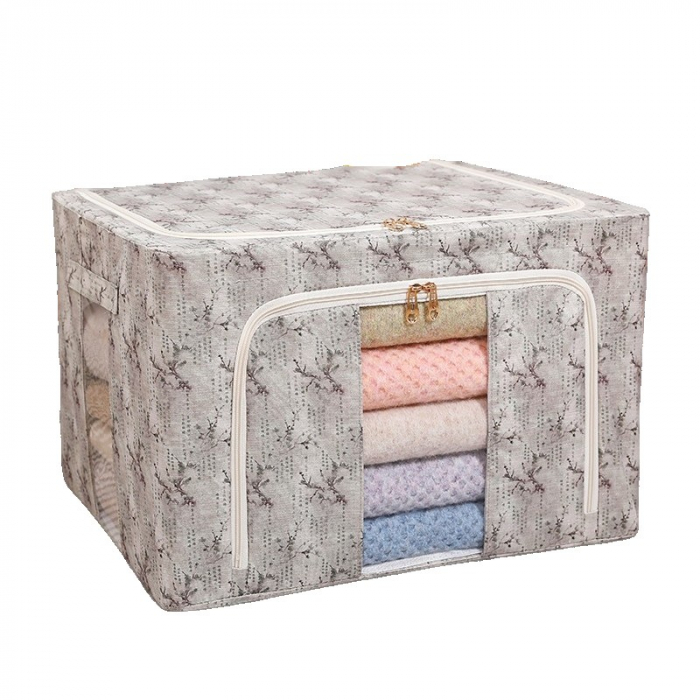 Cutie Depozitare, Flippy, 66L, din Material Textil, 50 x 40 x 33 cm, pentru Haine si Lenjerii, Model Flori de Primavara, Verde [1]