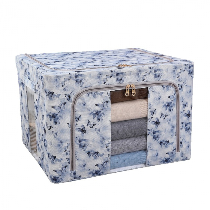 Cutie Depozitare, Flippy, 66L, din Material Textil, 50 x 40 x 33 cm, pentru Haine si Lenjerii, Model Fluturasi, Albastru [1]