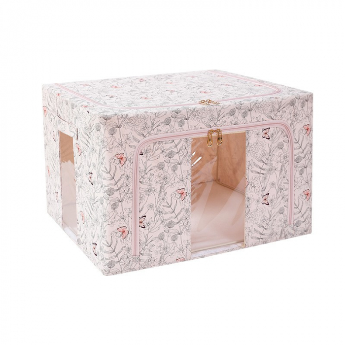 Cutie Depozitare, Flippy, 66L, din Material Textil, 50 x 40 x 33 cm, pentru Haine si Lenjerii, Model Fluturasi, Bej [6]