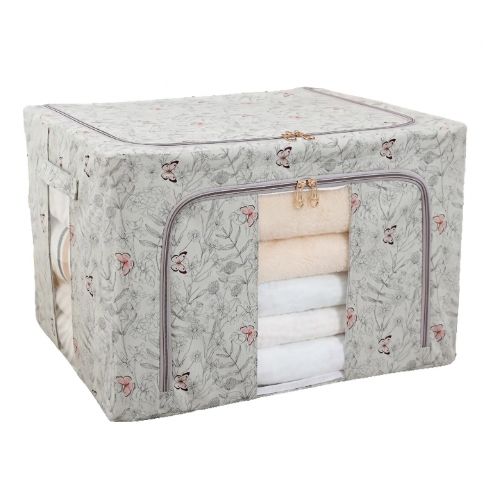 Cutie Depozitare, Flippy, 66L, din Material Textil, 50 x 40 x 33 cm, pentru Haine si Lenjerii, Model Fluturasi, Gri [1]