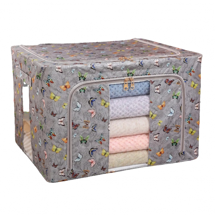 Cutie Depozitare, Flippy, 66L, din Material Textil, 50 x 40 x 33 cm, pentru Haine si Lenjerii, Model Fluturasi, Gri Inchis [1]