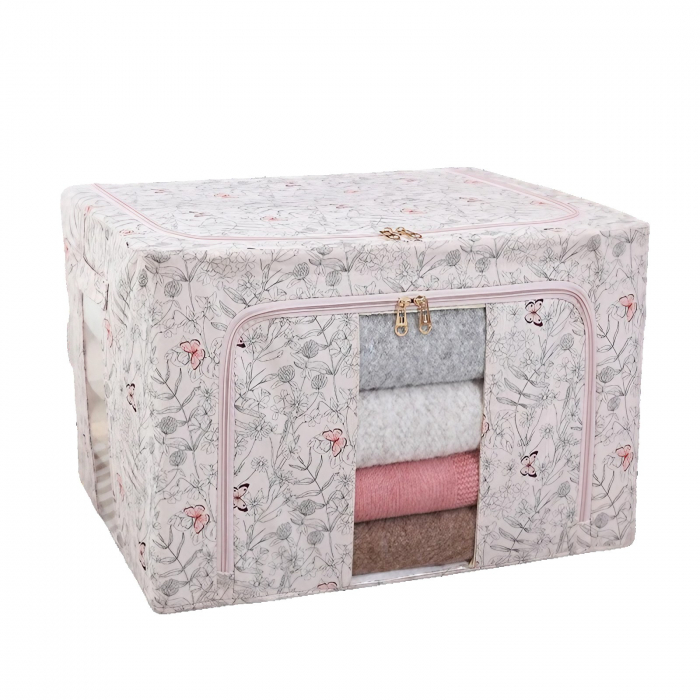 Cutie Depozitare, Flippy, 66L, din Material Textil, 50 x 40 x 33 cm, pentru Haine si Lenjerii, Model Fluturasi, Roz [6]