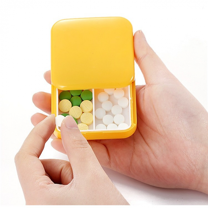 Cutie depozitare medicamente, 2 compartimente, Glisanta, Galben, Patrata, Flippy, Inchidere etans [3]