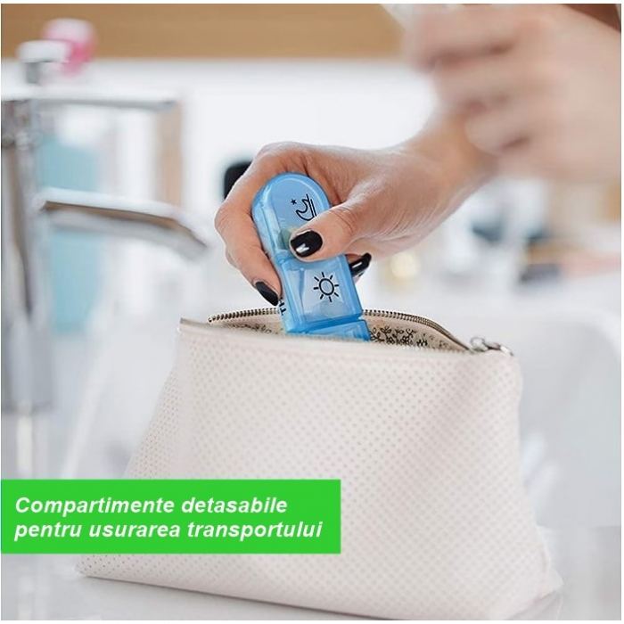 Cutie Depozitare Medicamente, Flippy, 7 Zile, 21 Compartimente, Cutie Suport, Recipiente Detasabile, Portabila, Multicolor, Cutie Transparenta, 15.6x12 cm [2]