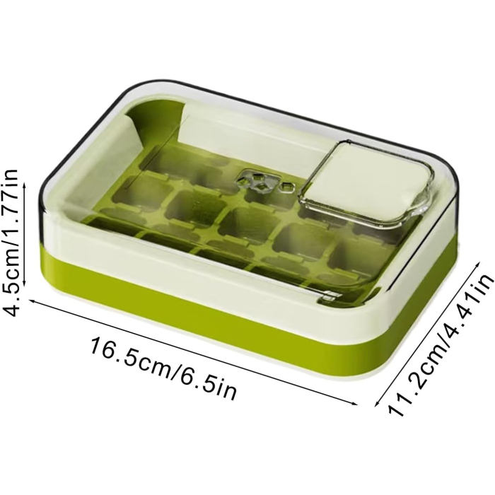 Cutie Gheata, 15 Cuburi, Cu Sistem de Presare Spate, Capac de Umplere și Evacuare, 1 L, 16.5 x 11.2 x 4.5 cm, Verde [3]