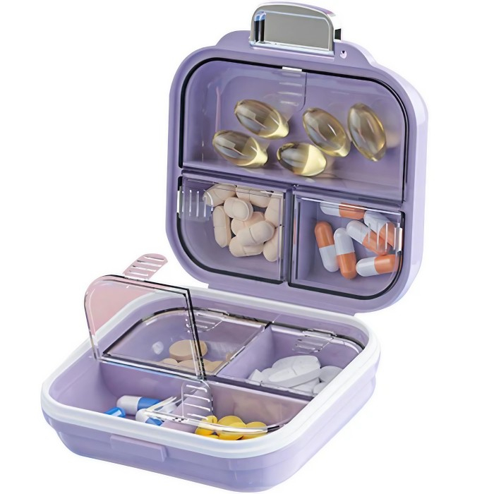 *LICHIDARE STOC* Cutie Medicamente, Flippy, Mov, 7 Compartimente, Portabila si Compacta, 7.8x7.2x3.5 cm, Ideala pentru Uzul Cotidian [6]