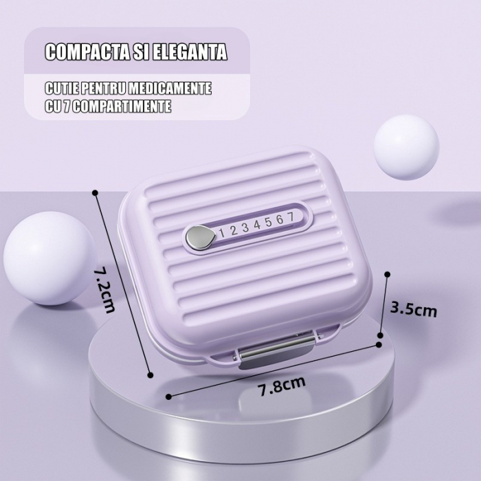 Cutie Medicamente, Flippy, Mov, 7 Compartimente, Portabila si Compacta, 7.8x7.2x3.5 cm, Ideala pentru Uzul Cotidian [2]