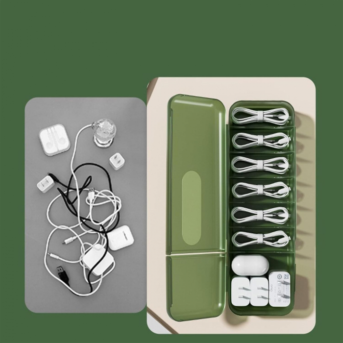 Cutie Organizatoare pentru Cabluri, Flippy, din Plastic, 28 x 9 x 6 cm, Verde [4]