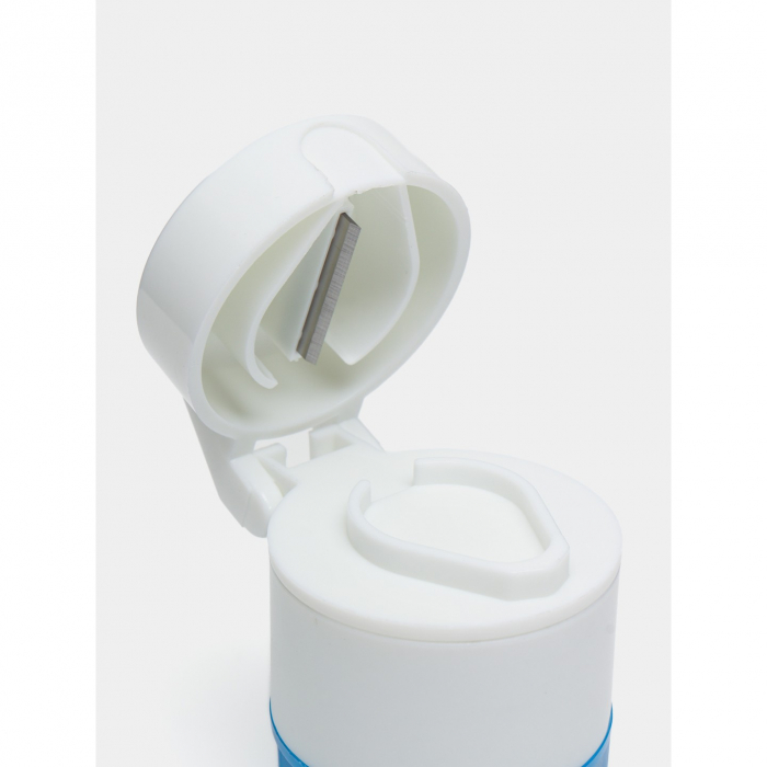 Cutie Pastile Multifunctionala, Flippy, 4 in 1, Pahar Apa, Taiere, Sfaramare, Depozitare, Compact, ABS cu Lama din Inox, Alb/Albastru, 8.7x6.2x4.1 cm [5]