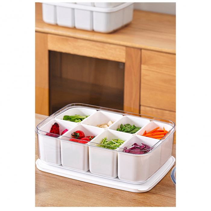 Cutie pentru Depozitare Alimente, Flippy, 8 Compartimente cu Capac, Material PET+PP, 29 x 20 x 9 cm, Alb/Transparent [8]