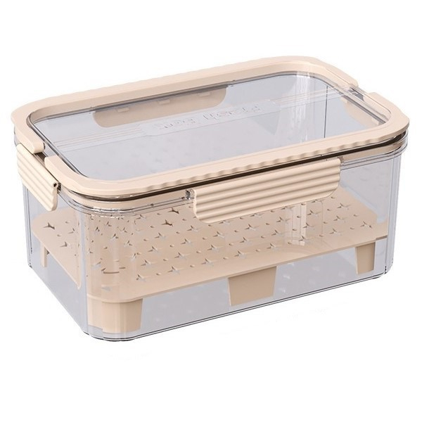Cutie pentru Depozitare Alimente, Flippy, de Uz Casnic, 2 Compartimente, Zona pentru Gheata, Mentinere Fresh, cu Maner, Material PET, 23x15x10.8 cm, Bej [1]