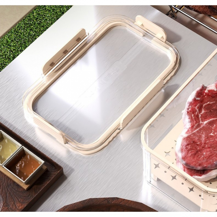 Cutie pentru Depozitare Alimente, Flippy, de Uz Casnic, 2 Compartimente, Zona pentru Gheata, Mentinere Fresh, cu Maner, Material PET, 23x15x10.8 cm, Bej [15]