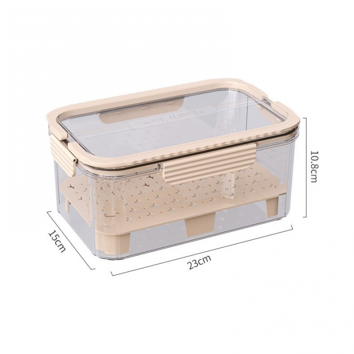 Cutie pentru Depozitare Alimente, Flippy, de Uz Casnic, 2 Compartimente, Zona pentru Gheata, Mentinere Fresh, cu Maner, Material PET, 23x15x10.8 cm, Bej [17]