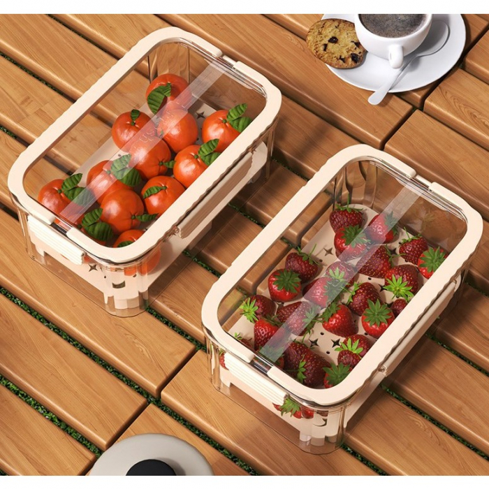 Cutie pentru Depozitare Alimente, Flippy, de Uz Casnic, 2 Compartimente, Zona pentru Gheata, Mentinere Fresh, cu Maner, Material PET, 23x15x10.8 cm, Bej [13]