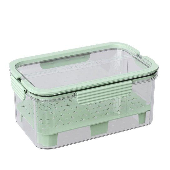 Cutie pentru Depozitare Alimente, Flippy, de Uz Casnic, 2 Compartimente, Zona pentru Gheata, Mentinere Fresh, cu Maner, Material PET, 23x15x10.8 cm, Verde [1]