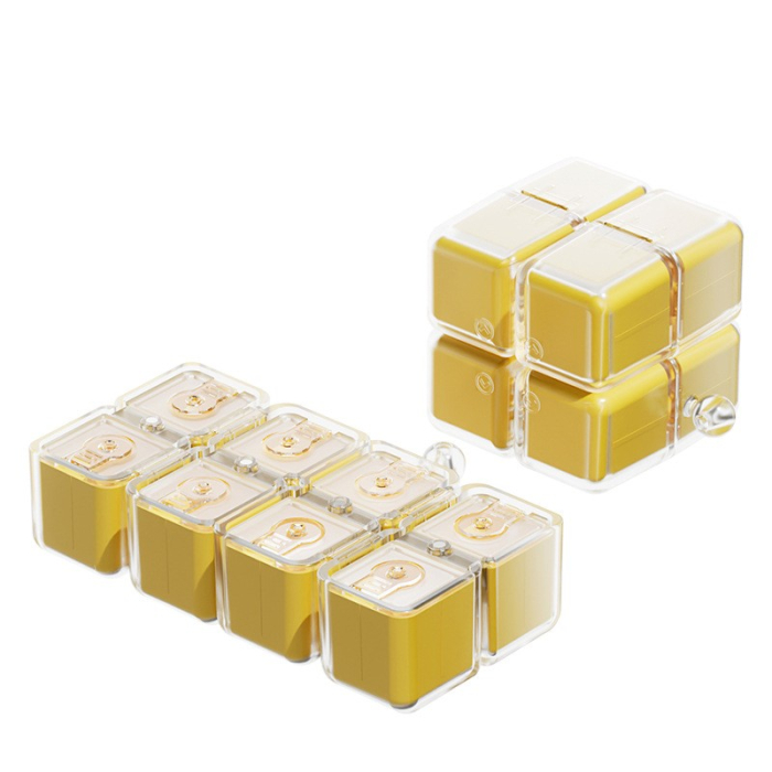 Cutie pentru Medicamente, Flippy, Model Rubik' Cube, cu Curea de Agatare, Dozator Portabil de Medicamente, Dispenser Pastile, estimat pentru 7 zile, 7.3 x 6 x 6 cm, Galben [2]