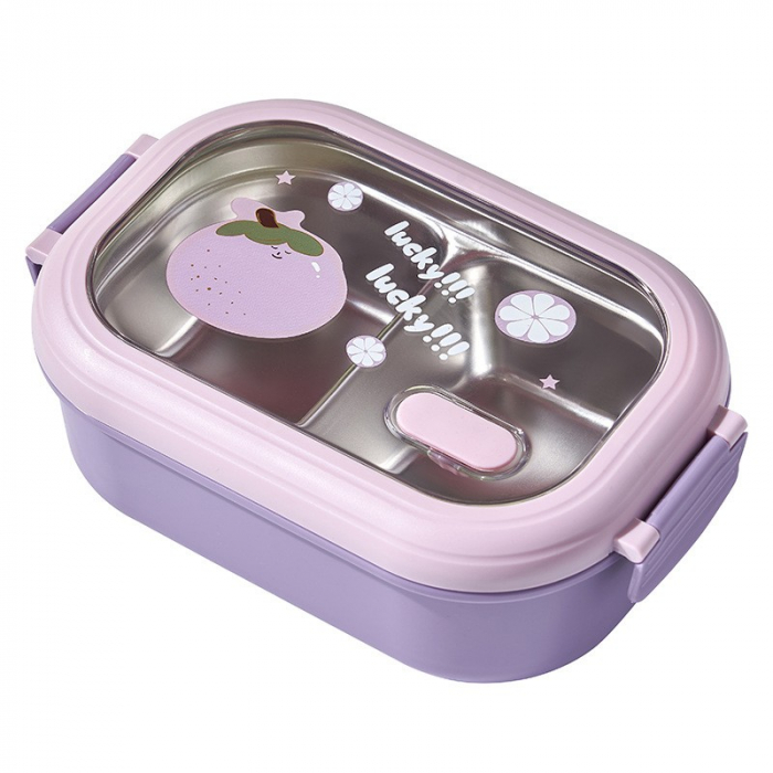 Cutie pentru Pranz sau Gustari, Flippy, cu Doua Compartimente, pentru Copii si Adulti, Etansare, PP, Perfect pentru Scoala si Birou, 1000 mL, 22.5x14.5x8 cm, Mov [1]