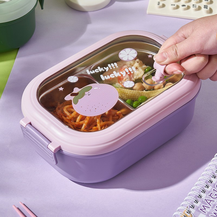 Cutie pentru Pranz sau Gustari, Flippy, cu Doua Compartimente, pentru Copii si Adulti, Etansare, PP, Perfect pentru Scoala si Birou, 1000 mL, 22.5x14.5x8 cm, Mov [9]