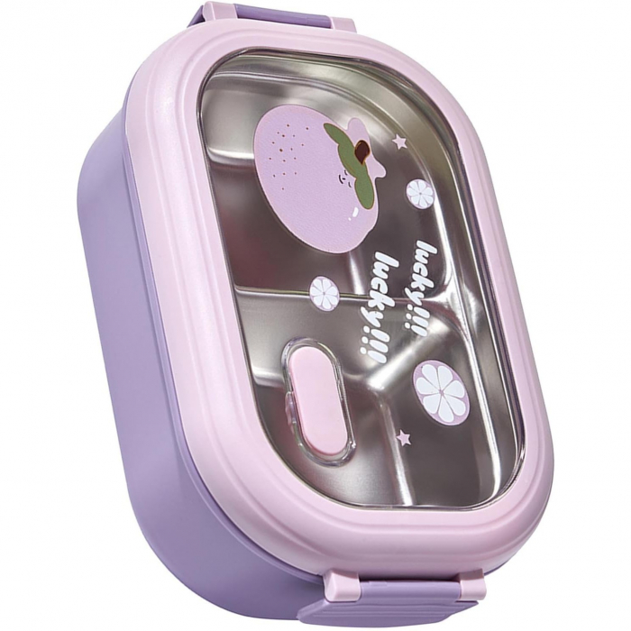 Cutie pentru Pranz sau Gustari, Flippy, cu Doua Compartimente, pentru Copii si Adulti, Etansare, PP, Perfect pentru Scoala si Birou, 1000 mL, 22.5x14.5x8 cm, Mov [4]