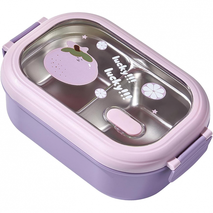 Cutie pentru Pranz sau Gustari, Flippy, cu Doua Compartimente, pentru Copii si Adulti, Etansare, PP, Perfect pentru Scoala si Birou, 1000 mL, 22.5x14.5x8 cm, Mov [6]