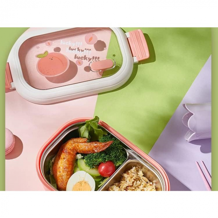 Cutie pentru Pranz sau Gustari, Flippy, cu Doua Compartimente, pentru Copii si Adulti, Etansare, PP, Perfect pentru Scoala si Birou, 1000 mL, 22.5x14.5x8 cm, Roz [2]