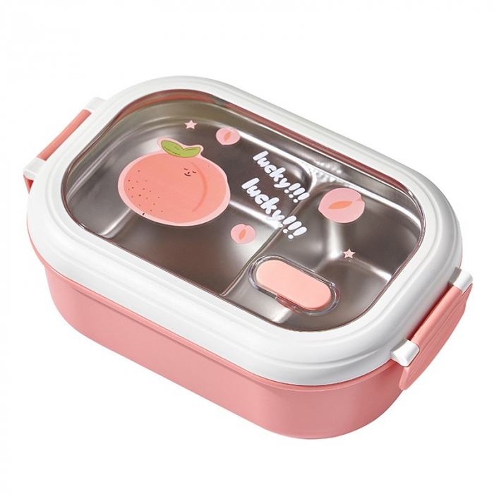 Cutie pentru Pranz sau Gustari, Flippy, cu Doua Compartimente, pentru Copii si Adulti, Etansare, PP, Perfect pentru Scoala si Birou, 1000 mL, 22.5x14.5x8 cm, Roz [1]