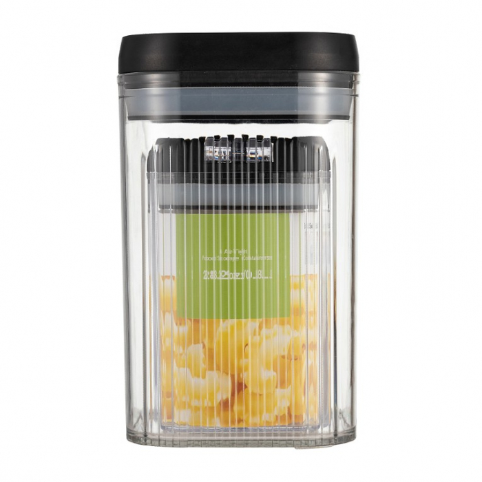 Cutii de Depozitare Alimente, Flippy, Set din 2 Cutii de Tip Container de 0.8 si 1.3 l, Recipiente pentru Cereale in Bucatarie, Transparente cu Capac Negru [1]